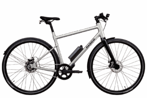 Vélo électrique Parco à cadre haut vu avec son tube transversal en coloris brut