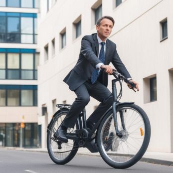 un homme en costume et à vélo se rend au travail